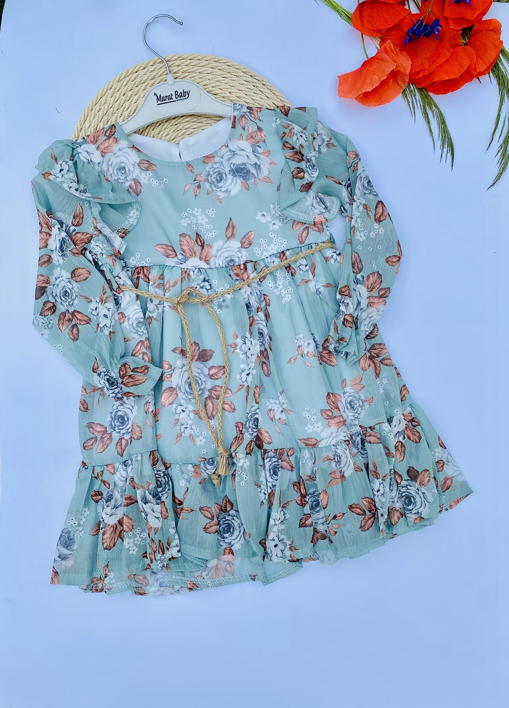 Бирюзовое платье для девочек в цветочный принт Murat baby (259635446)