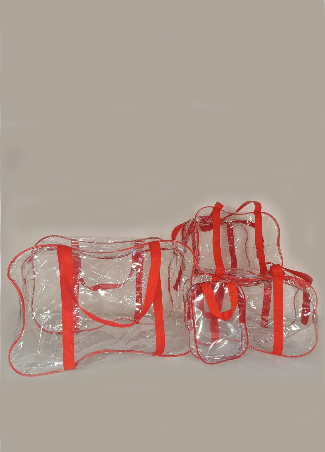 Набор из 3+1 прозрачных сумок в роддом Light красный + косметичка EcoNova (269342050)