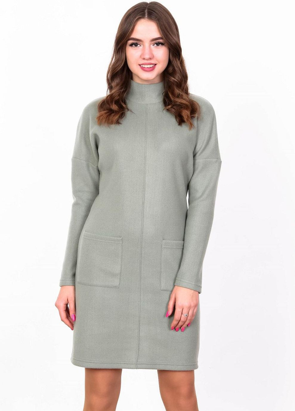 Фисташковое кэжуал платье теплое женское 112 однотонный ангора вязка фисташковое Актуаль