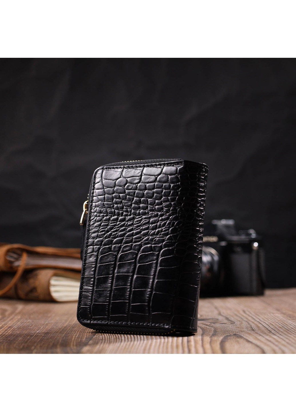 Компактний жіночий гаманець з місткою монетницею на блискавці з натуральної шкіри 22014 Чорний Tony Bellucci (267507125)