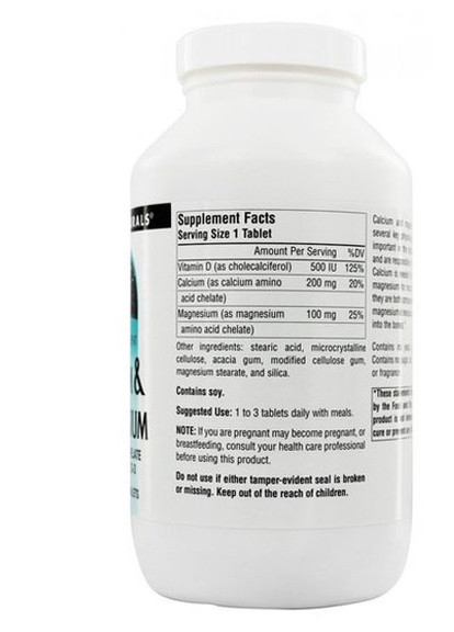Calcium & Magnesium 200mg/100mg 250 Tabs Source Naturals (257342561)