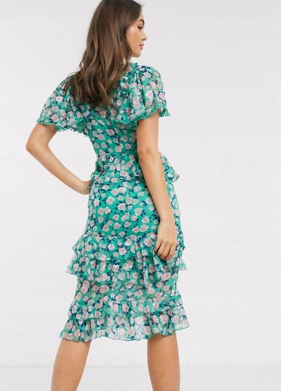 Салатова сукня міді квіткова Asos