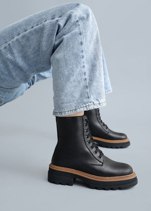 Теплі зимові шкіряні черевики чорного кольору на низькому ходу Villomi (264479362)