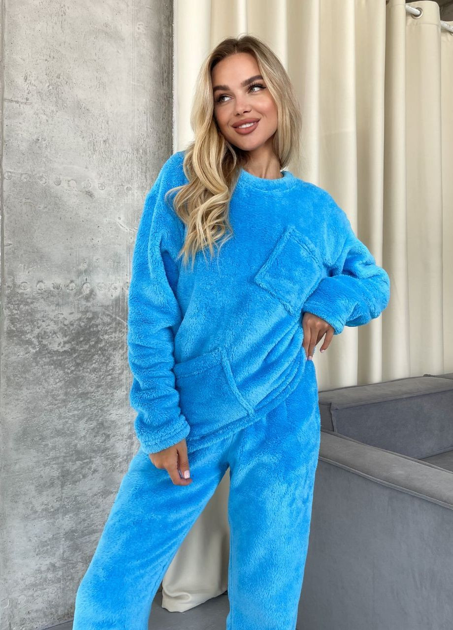 Голубая женская пижама махра No Brand