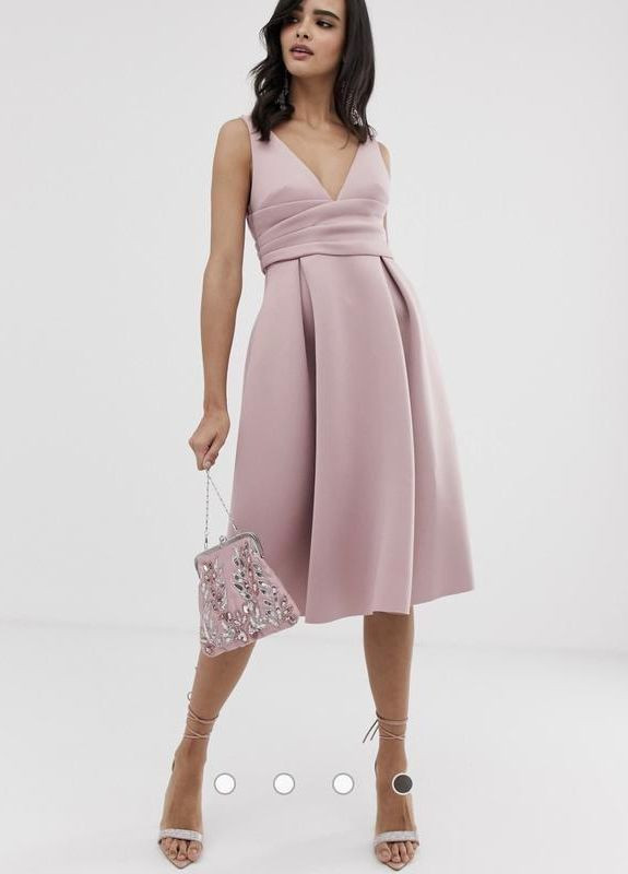 Розовое платье миди со сборкой на поясе design Asos