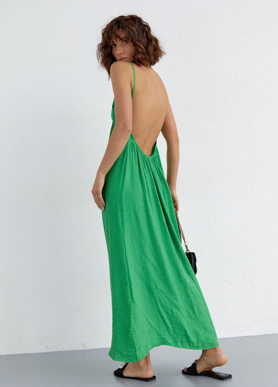 Летний женский летний сарафан с открытой спиной - зеленый Lurex