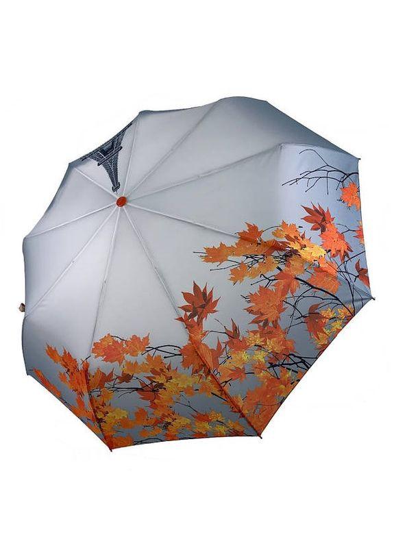 Зонт женский полуавтомат TheBest 544 на 9 спиц с Эйфелевой башней и листьями Серо-оранжевый No Brand (260557160)