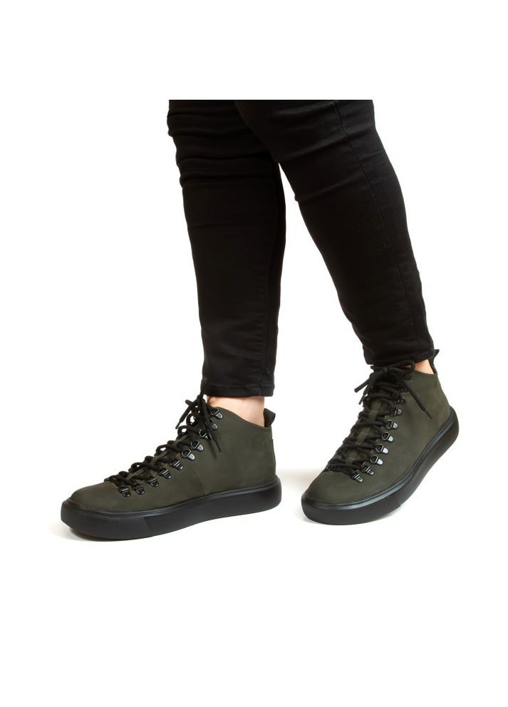 Хаки осенние ботинки мужские демисезонные maksym из нубука хаки Oldcom