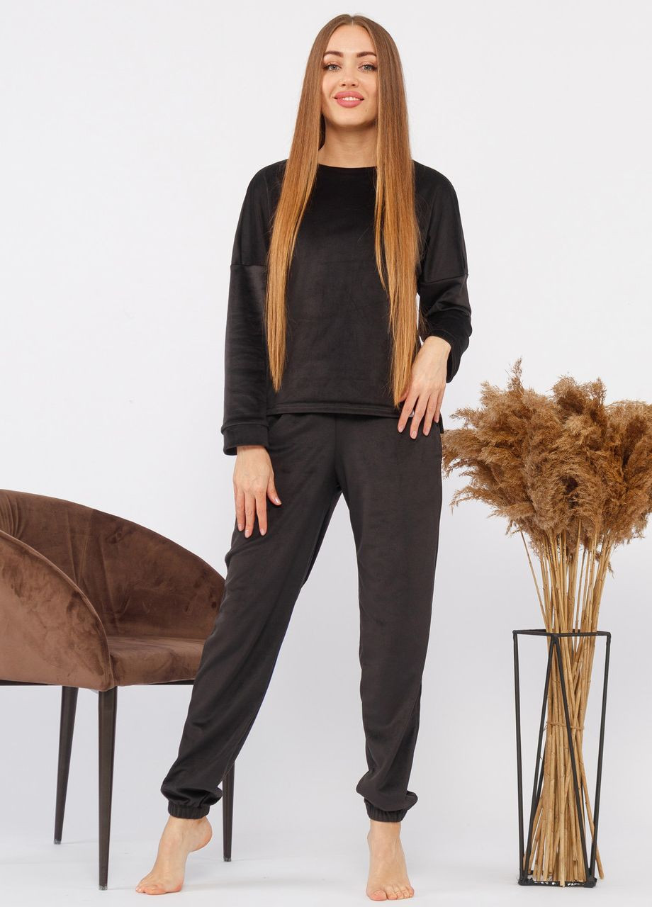 Черная всесезон костюм домашний женский велюровый кофта со штанами черный Maybel