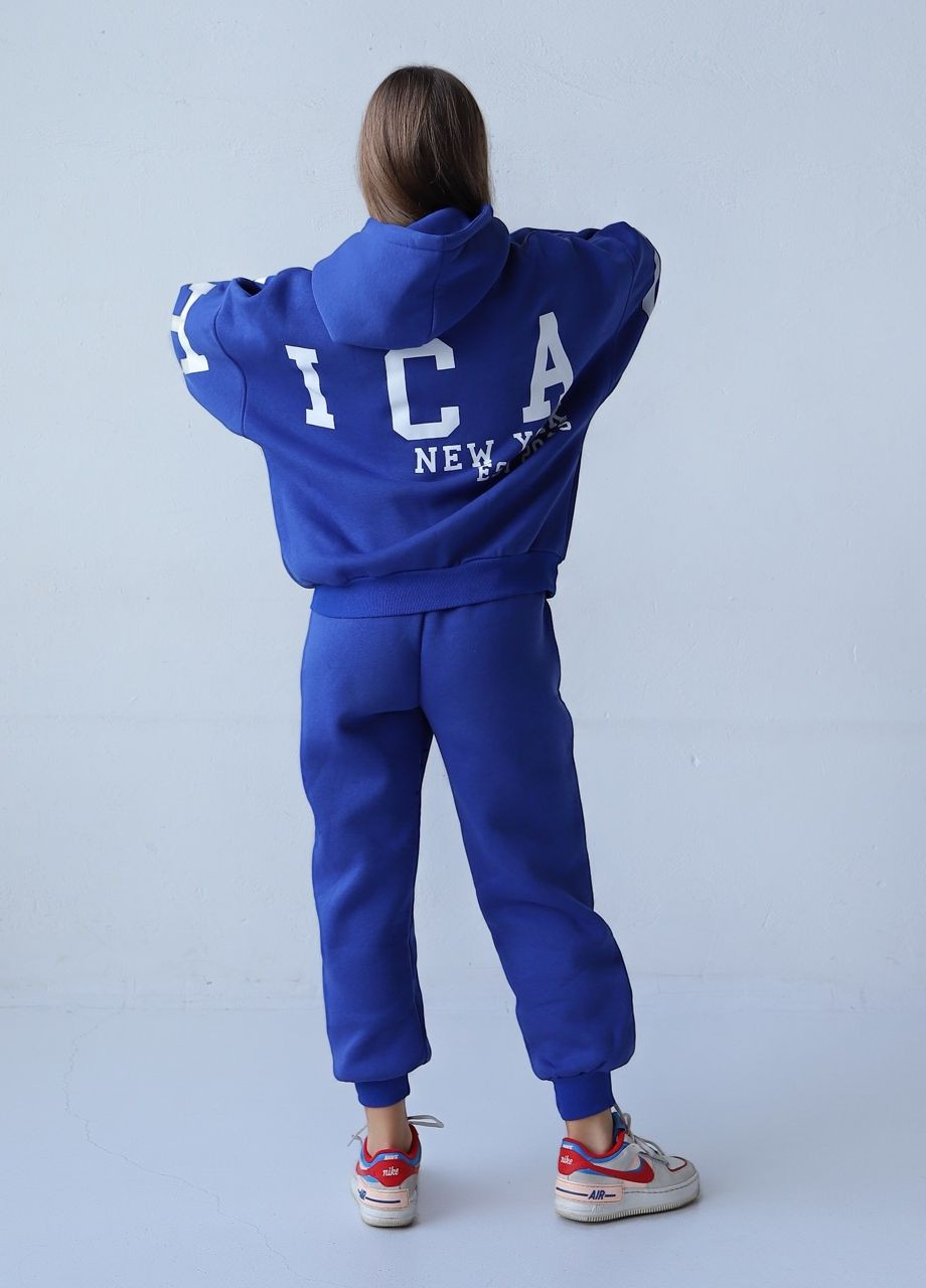 Теплий жіночий спортивний костюм на флісі Оверсайз 2.0 Синій Chicago 2311 (268561895)