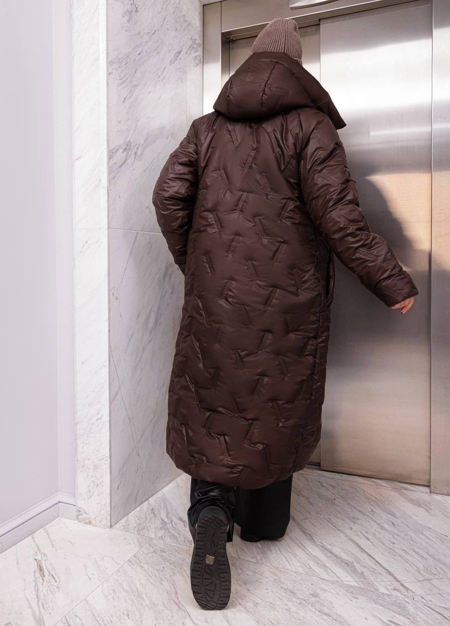 Коричнева женское стеганное теплое пальто цвет шоколад р.50/52 448456 New Trend