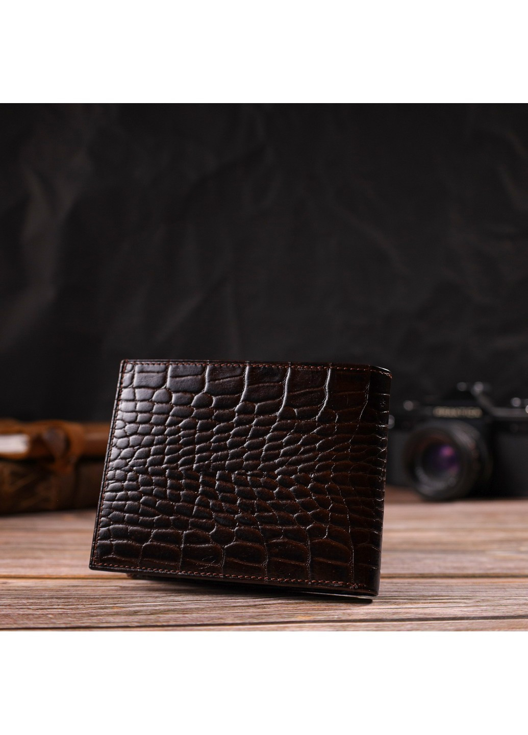 Модный кошелек для мужчин из натуральной кожи с тиснением под крокодила 21926 Коричневый Canpellini (259874109)