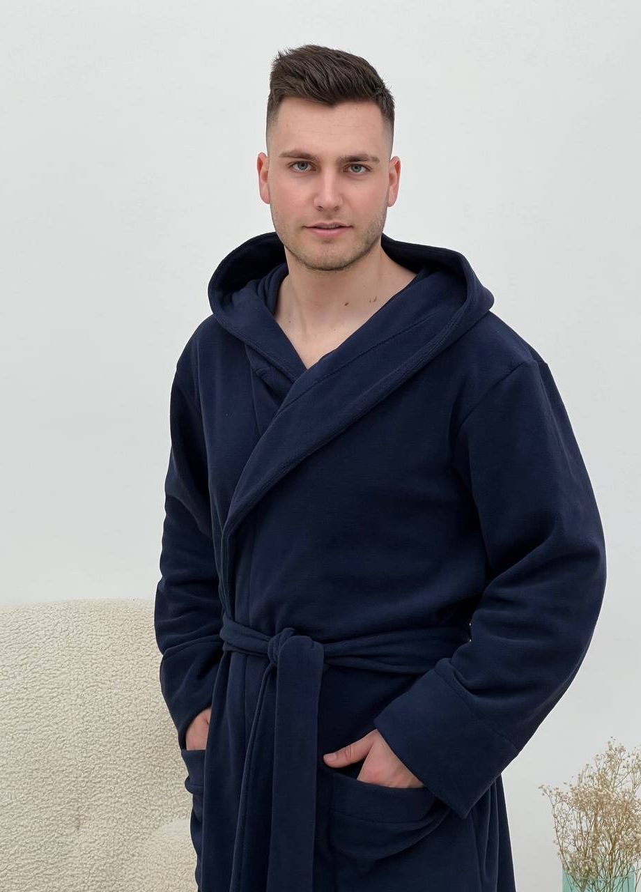 Чоловічий флісовий халат з капюшоном синій Cosy (261853126)