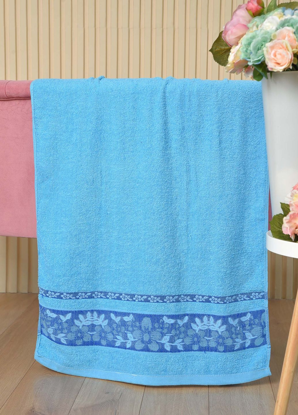 Let's Shop полотенце банное махровое голубого цвета однотонный голубой производство - Турция