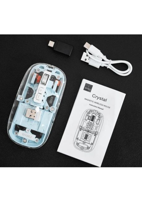 Беспроводная мышь Crystal Wireless с аккумулятором и Bluetooth (Type-C, USB 2.4 ГГц, компьютерная) - Голубая WIWU wm105 (264660589)