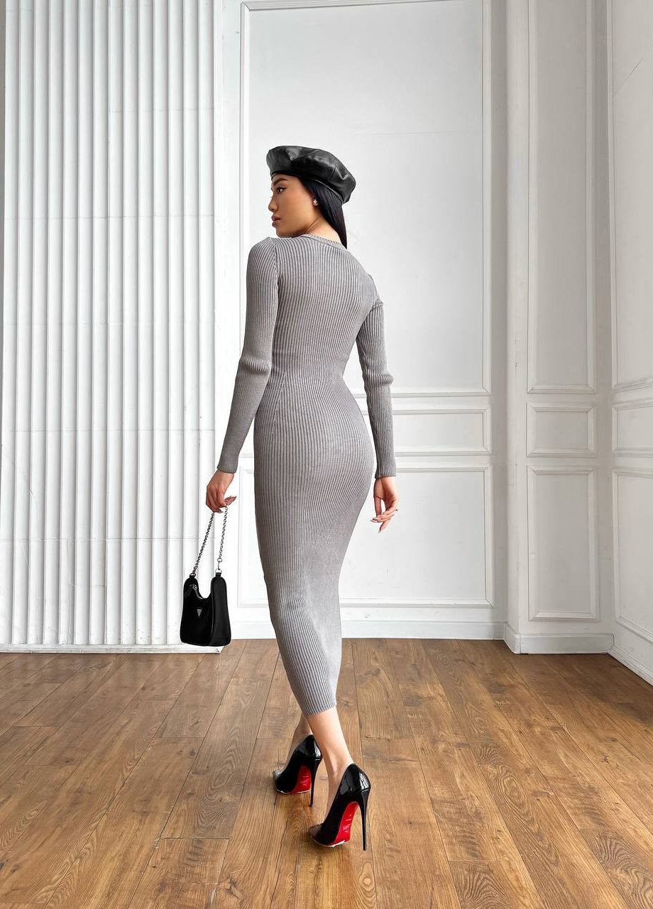 Серое женское макси платье мелкой вязки цвет серый р.42/46 446047 New Trend