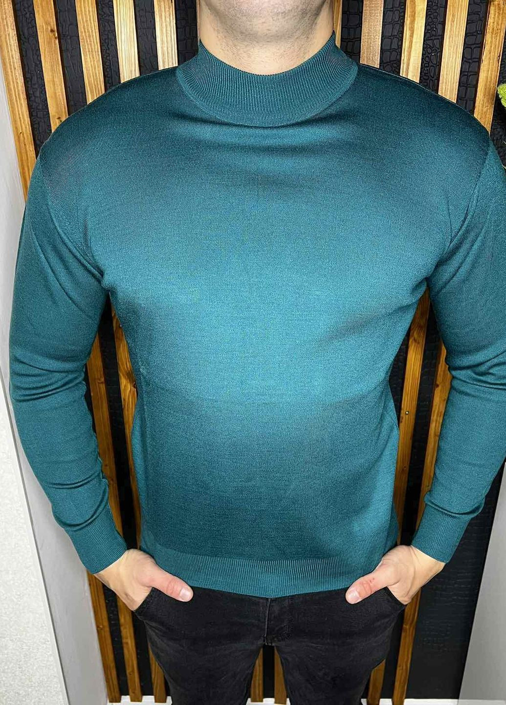Изумрудный демисезонный мужской однотонный свитер No Brand