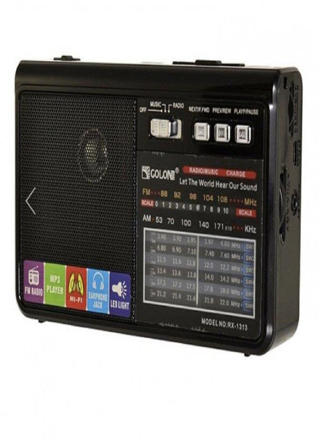 Всеволновой аккумуляторный FM,SW,AM радиоприемник колонка RX-1313 с фонариком, павербанком и USB Golon (257997025)