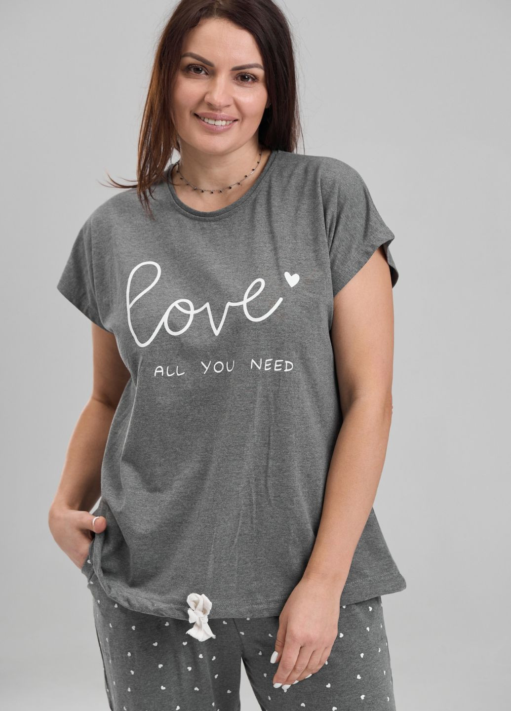 Сіра всесезон романтична жіночна піжама футболка + штани Nicoletta