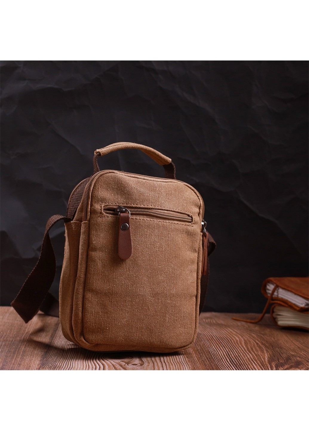 Практична невелика чоловіча сумка із щільного текстилю 22220 Коричневий Vintage (267925357)