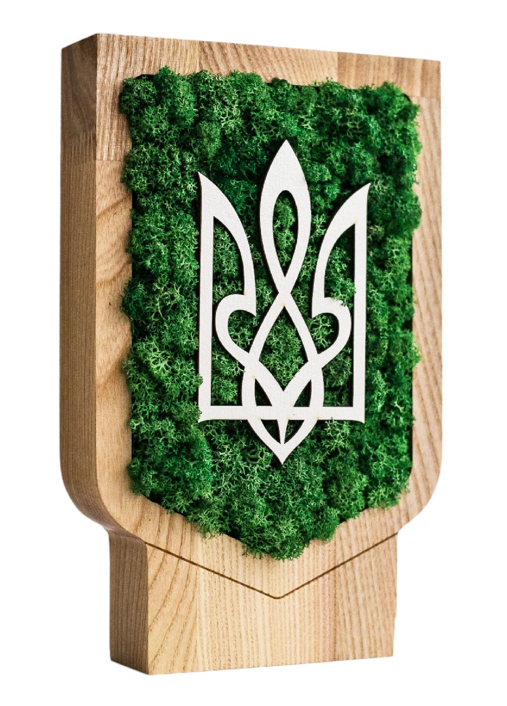 Дерев'яний сувенір зі стабілізованим мохом з українською символікою національним гербом 26х20х3 см (475809-Prob) Зелений мох Unbranded (271813771)