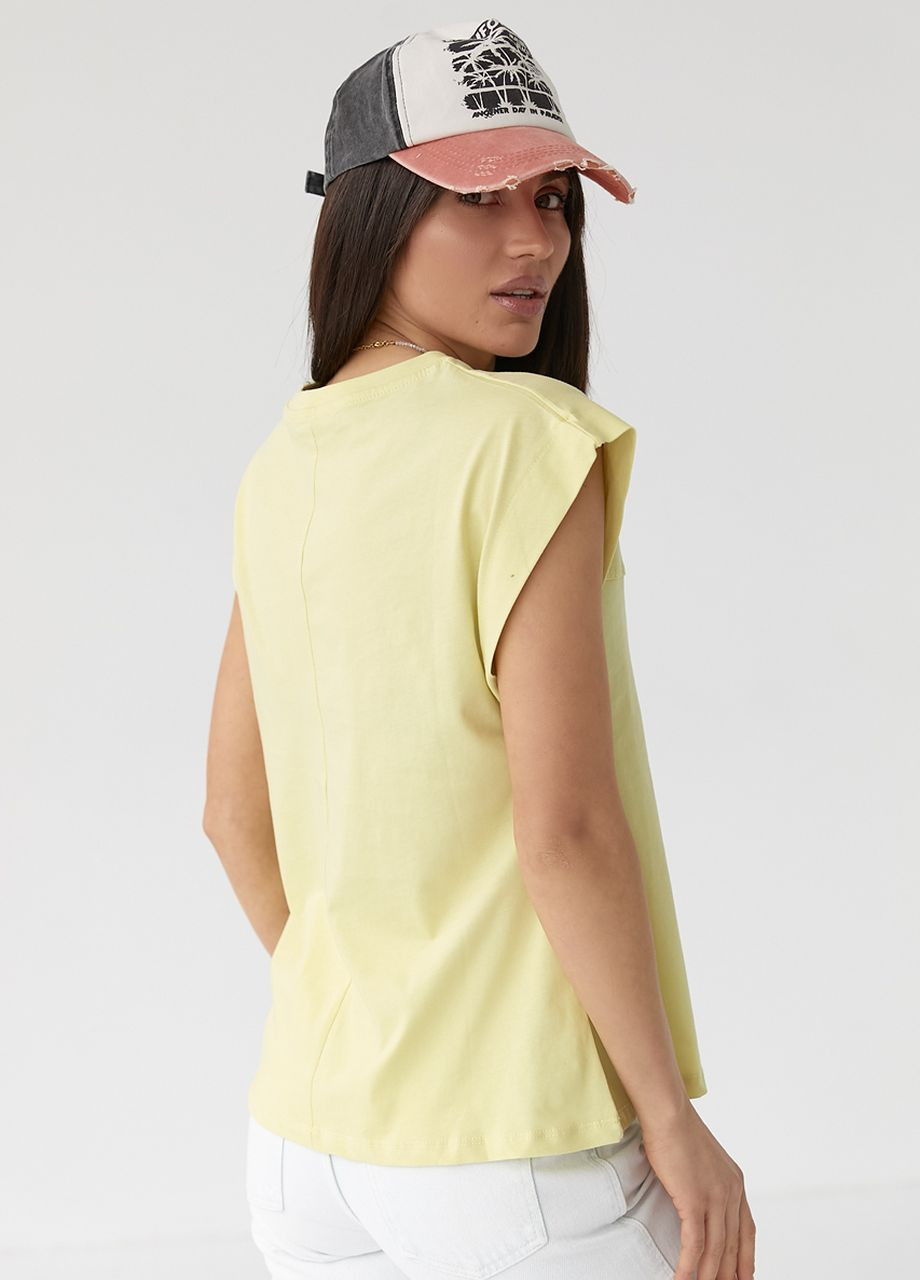 Жовта літня однотонна футболка з подовженим плечовим швом - лимонний Lurex