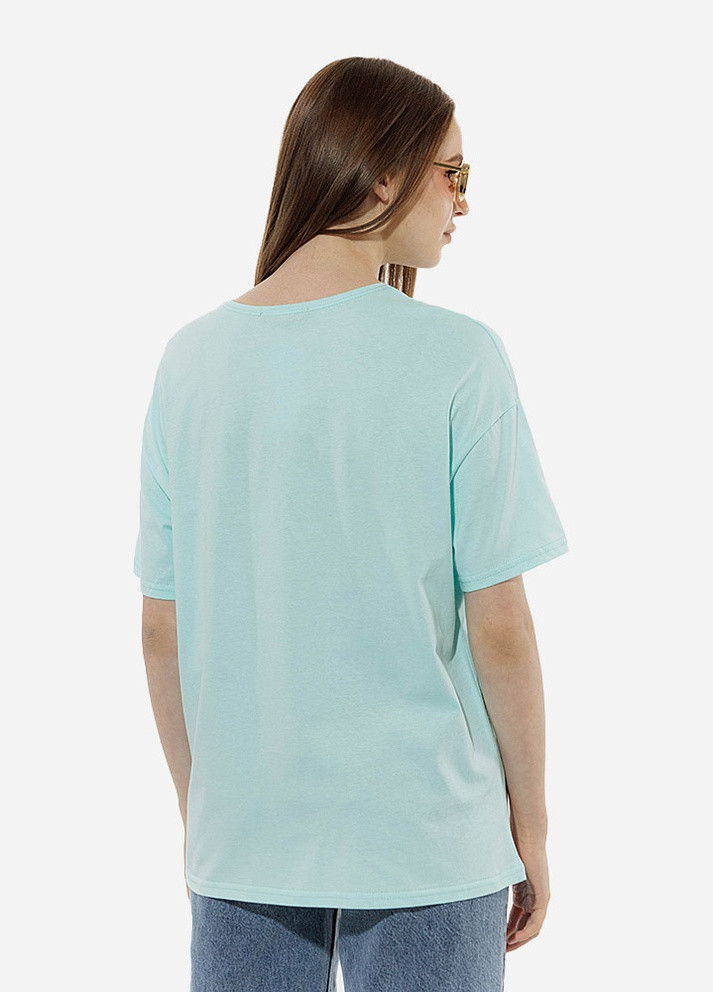 Бирюзовая летняя женская футболка оверсайз цвет бирюзовый цб-00219236 Yuki