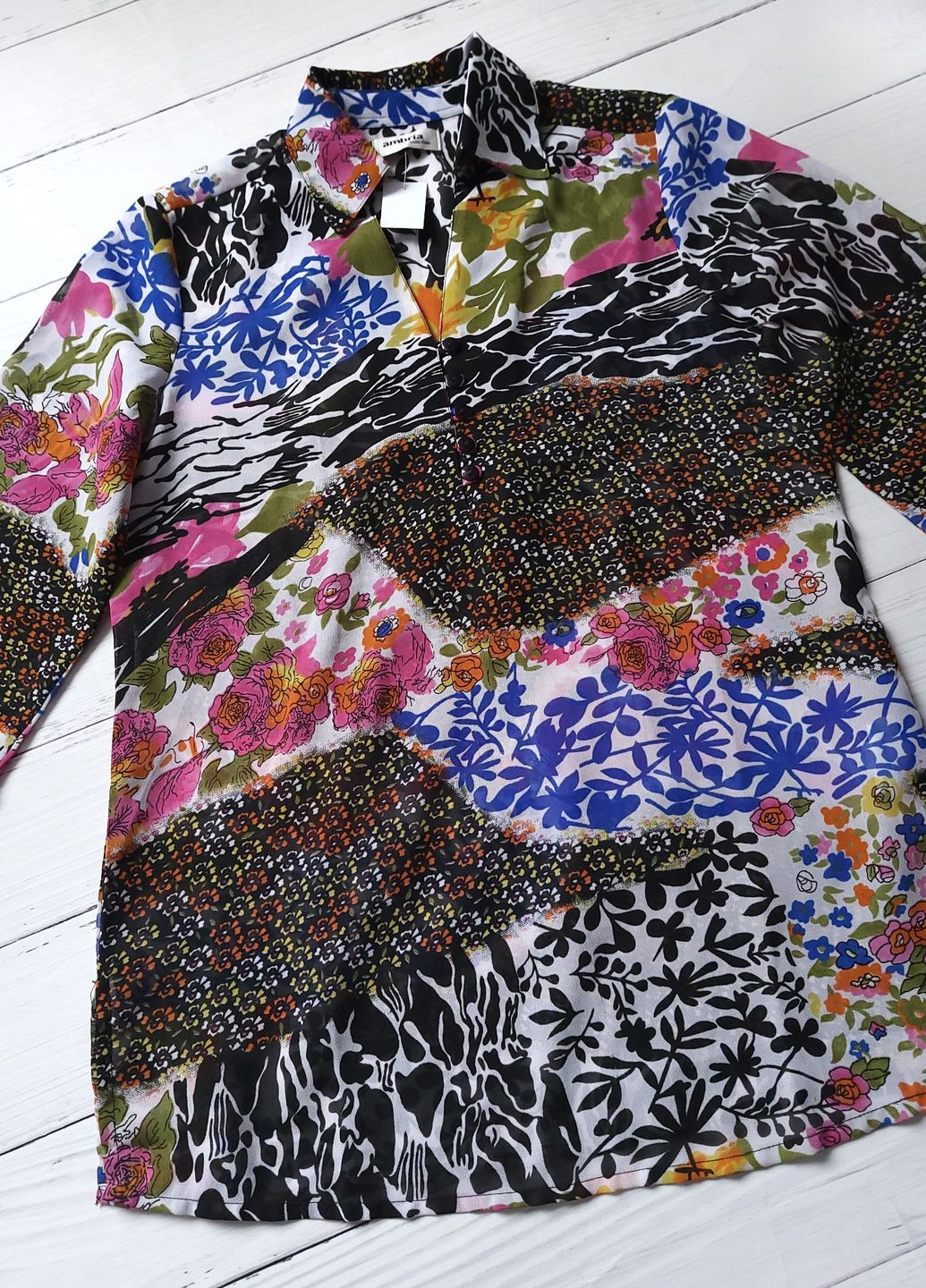 Комбінована блузка жіноча напівпрозора в принт квітів No Brand
