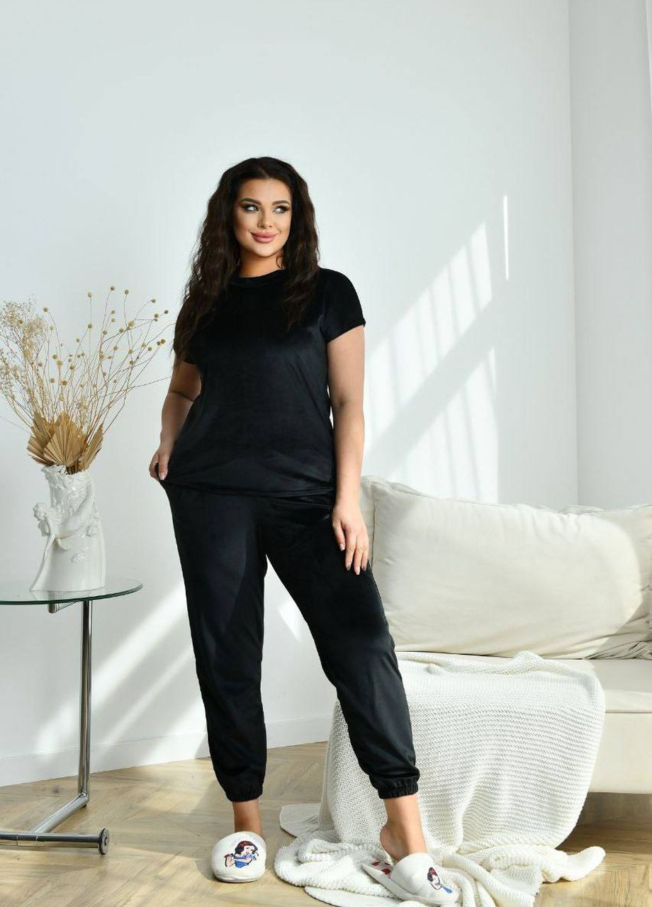 Чорна всесезон піжама трійка футболка + шорти + брюки Garna