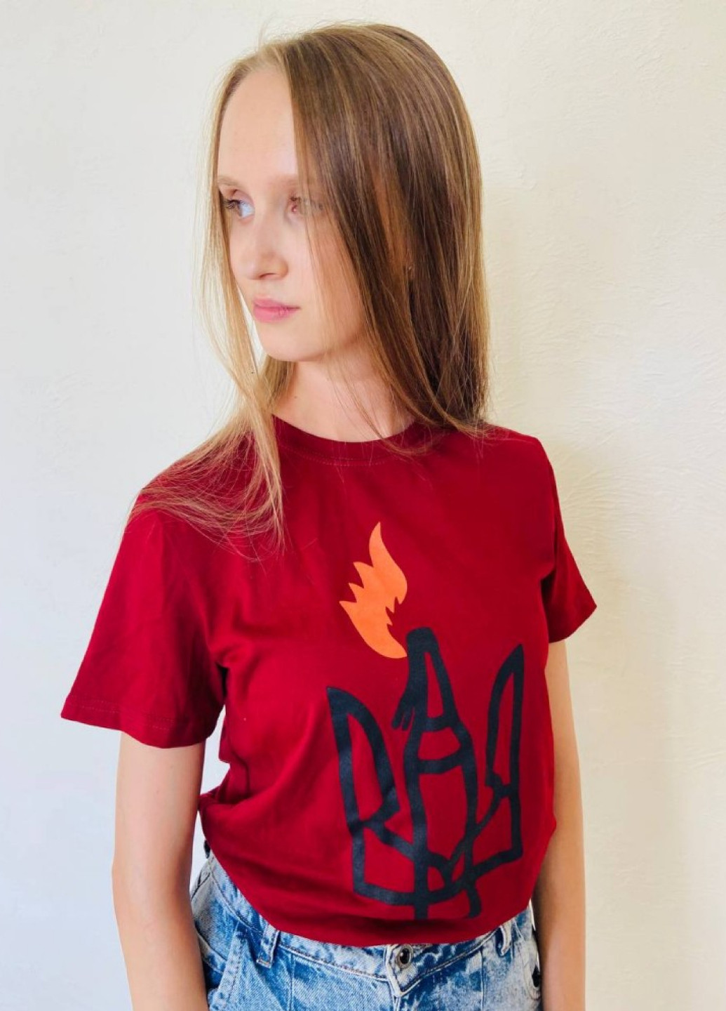 Красная летняя женская патриотическая футболка с коротким рукавом No Brand