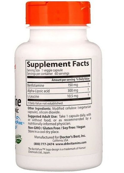 Benfotiamine 150 + Alpha-Lipoic Acid 300 60 Veg Caps Doctor's Best (256720357)
