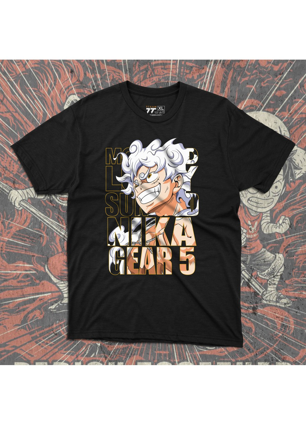 Чорна футболка з принтом ван піс - luffy sun god nika No Brand