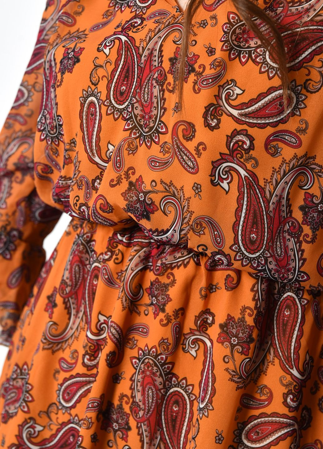 Гірчична кежуал сукня жіноча гірчичного кольору з візерунком балон Let's Shop з абстрактним візерунком