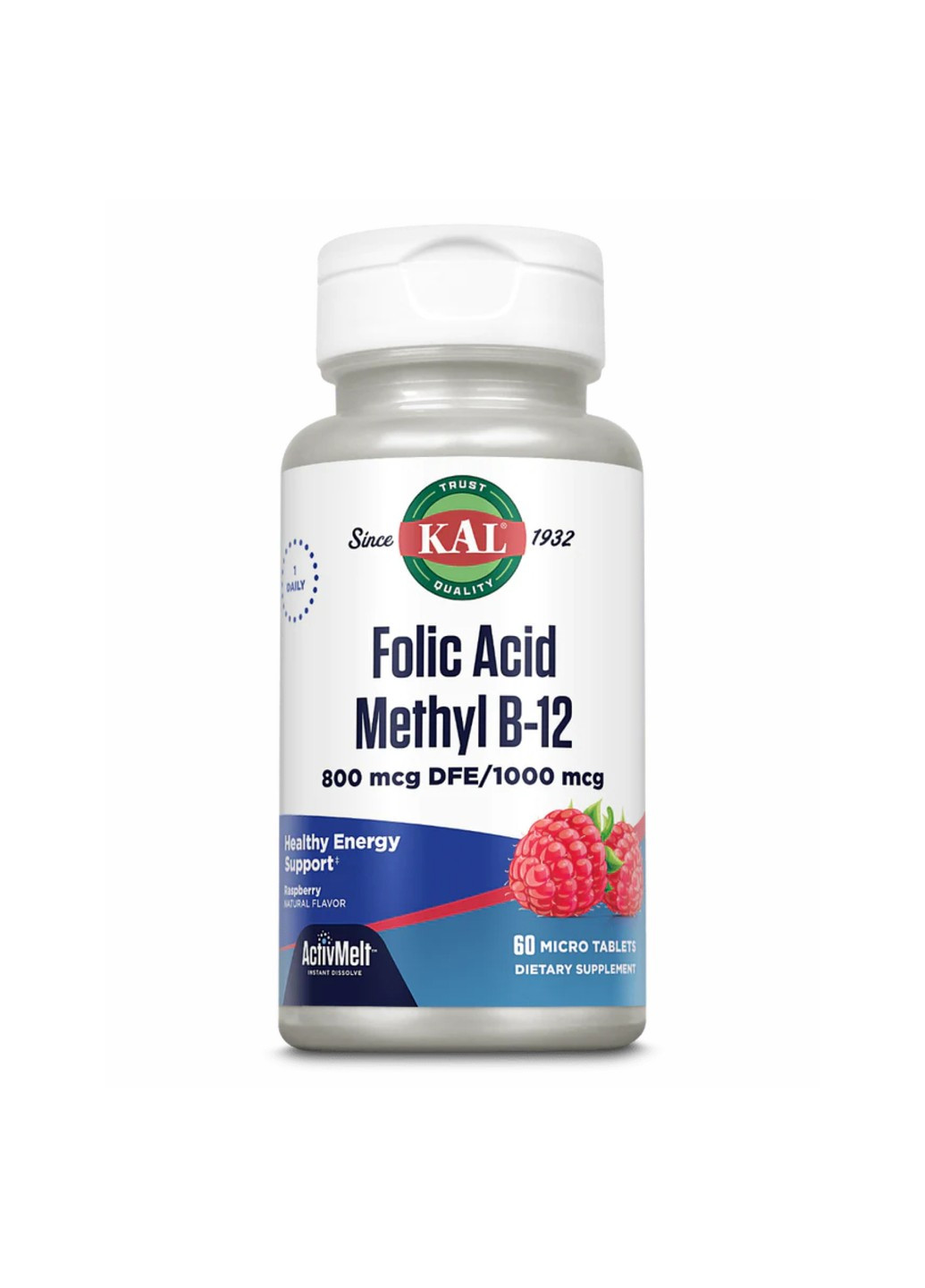 Фолиевая Кислота и Метил В-12 Folic Acid Methyl B-12 800мкг - 60 таб Малина KAL (270016105)