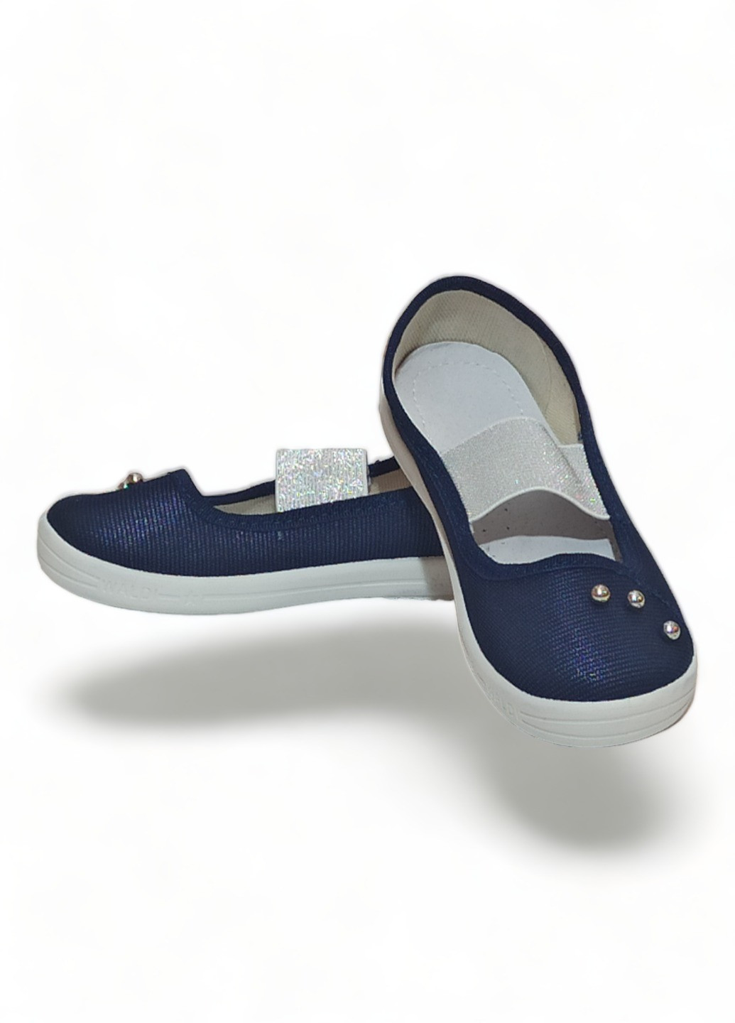 Темно-синие детские тапочки для девочки ортопедические валди вероника перлинки синие 27-17см Waldi с жемчугом, с заклепками