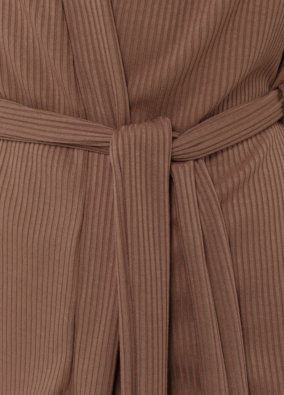 Кофейная всесезон пижамный женский комплект тройка в рубчик, халат, футболка с шортами мокко Maybel