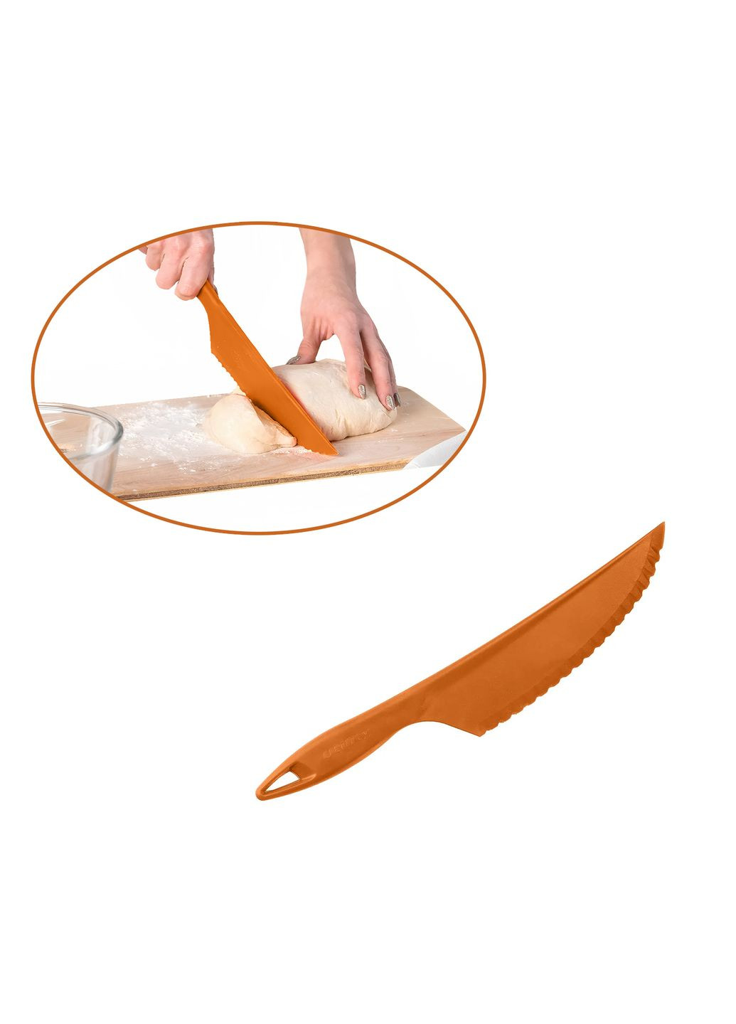 Пластиковый кухонный нож для силиконового коврика крема, торта, теста овощей и фруктов 30.5 см Оранжевый Kitchette (260132474)