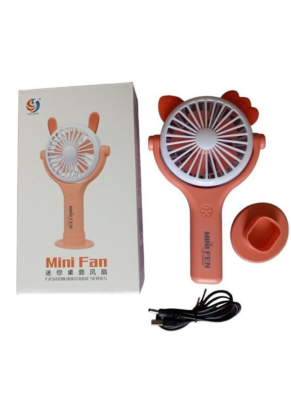 Вентилятор ручний акумуляторний Mini Fan CS092-2 з вушками, підставкою, підсвічуванням та USB-зарядкою Помаранчевий No Brand (260264665)