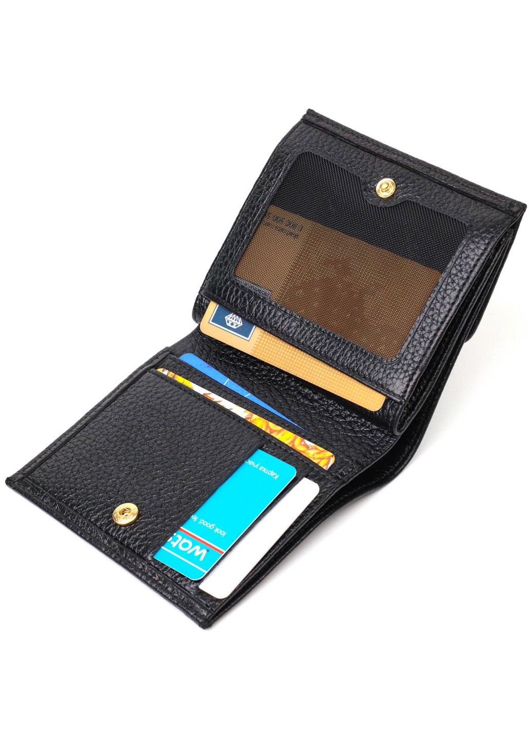 Компактний жіночий гаманець з місткою монетницею на кнопці з натуральної шкіри 22010 Чорний Tony Bellucci (262158032)