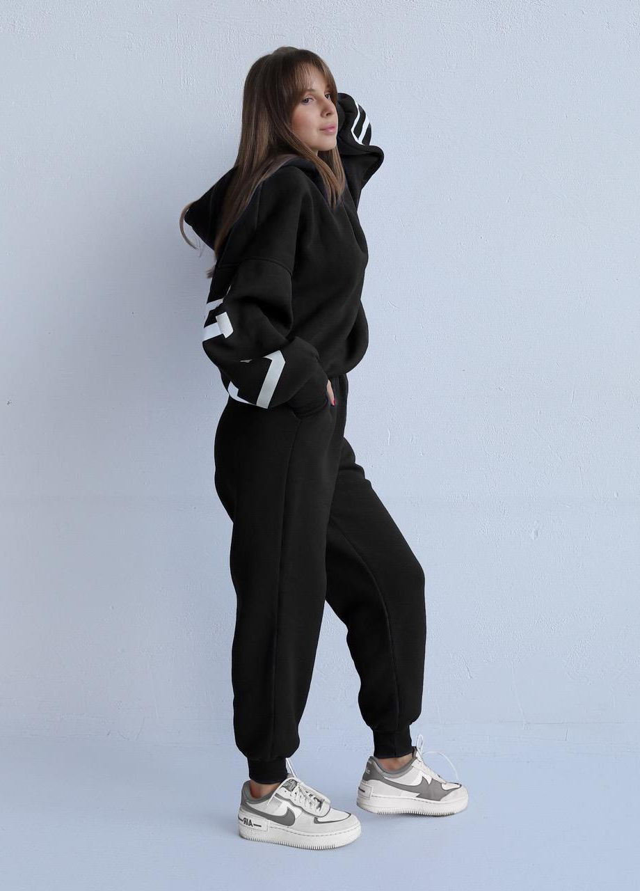 Теплий жіночий спортивний костюм на флісі Оверсайз 2.0 Чорний Chicago (270364947)