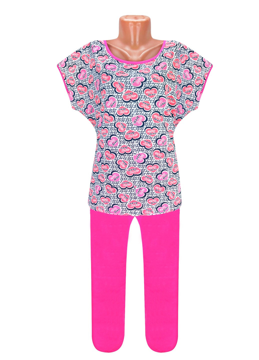 Розовая всесезон пижама женская кулир футболка + брюки Жемчужина стилей 4510