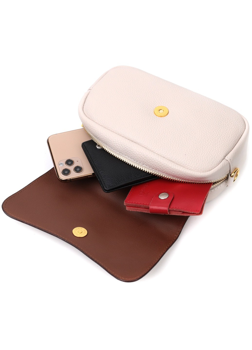 Красива сумка жіноча з клапаном з натуральної шкіри 22431 Біла Vintage (276461795)