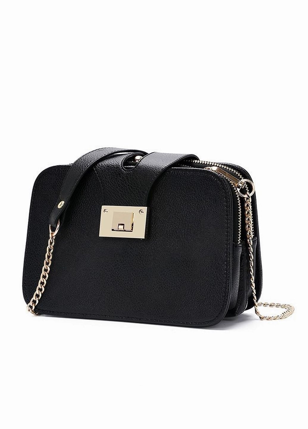 Женская классическая сумка кросс-боди на цепочке на три отдела черная No Brand (273409305)