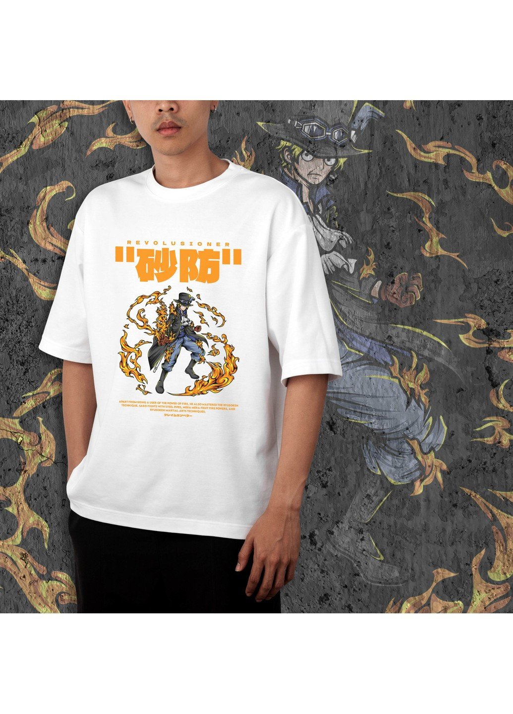 Біла футболка з принтом ван піс - sabo No Brand