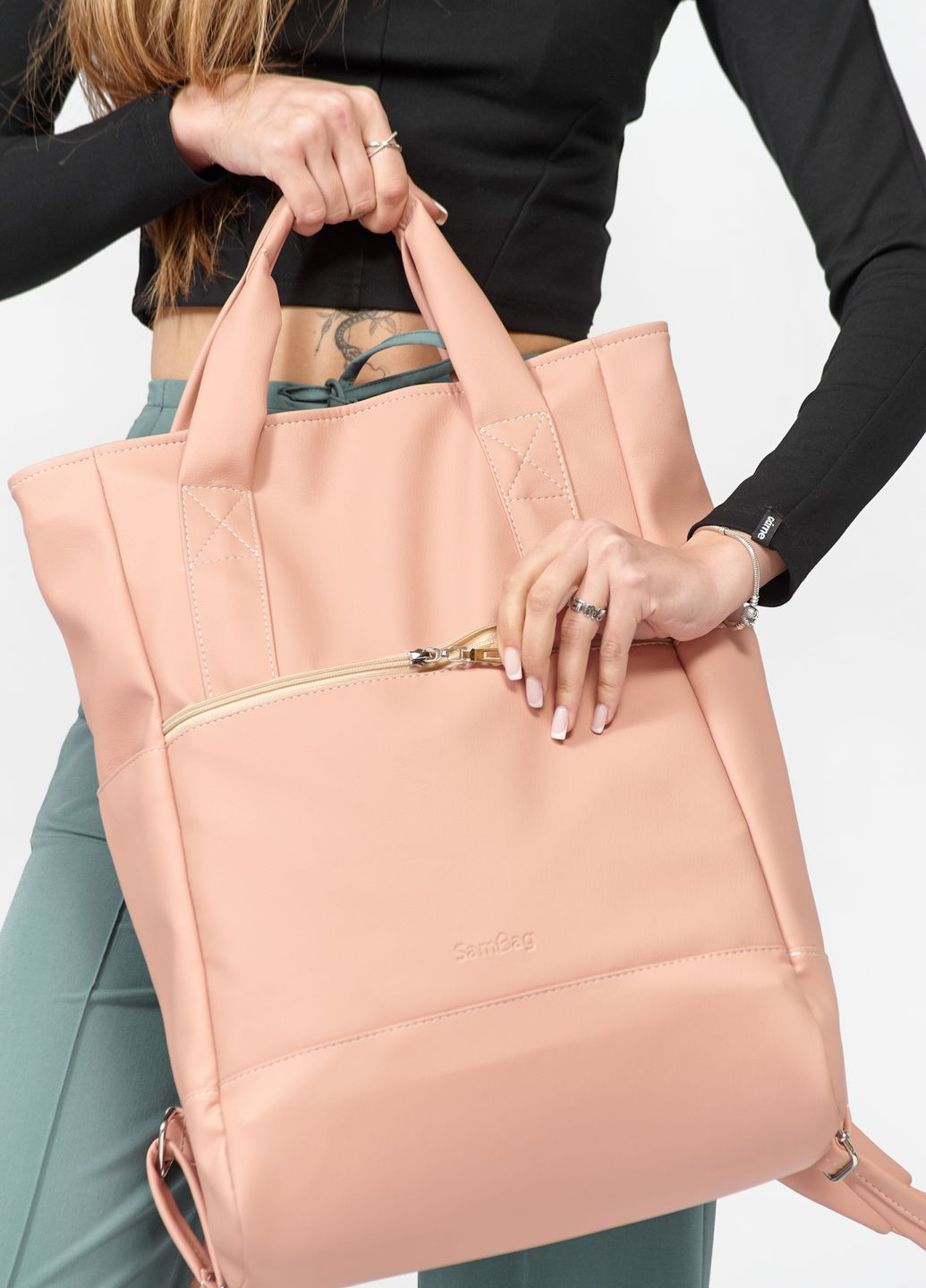 Жіноча сумка-рюкзак Shopper пудра Sambag (260163036)