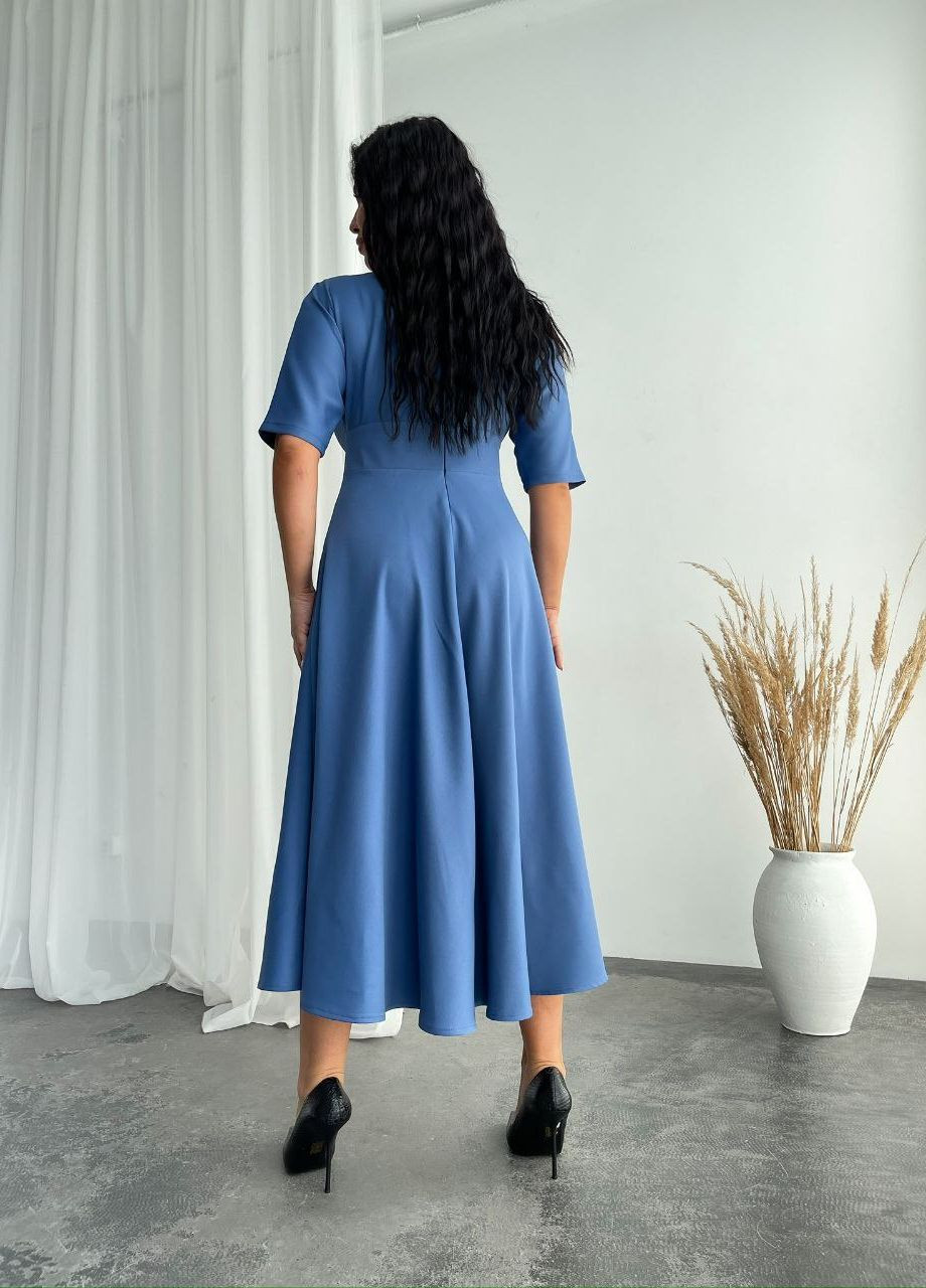 Синее женское платье миди из креп-костюмки цвет джинс р.48 448461 New Trend