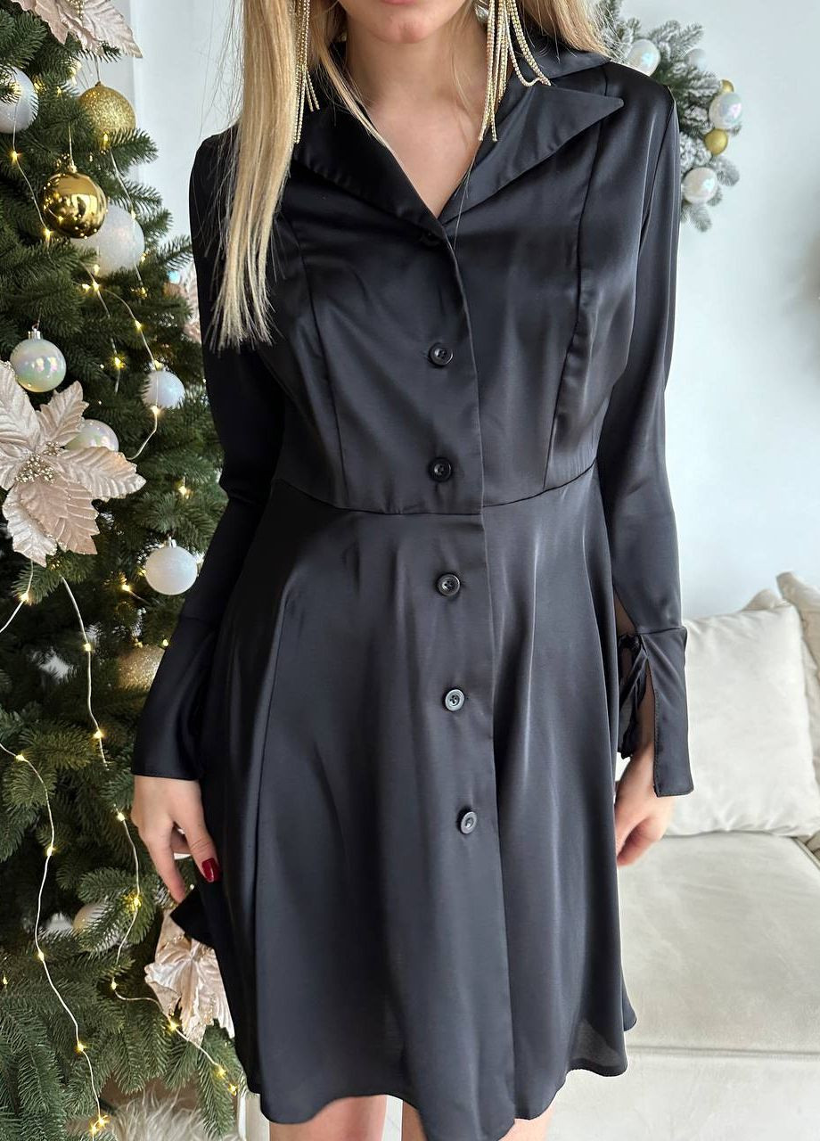 Черное кэжуал женское платье шёлк No Brand