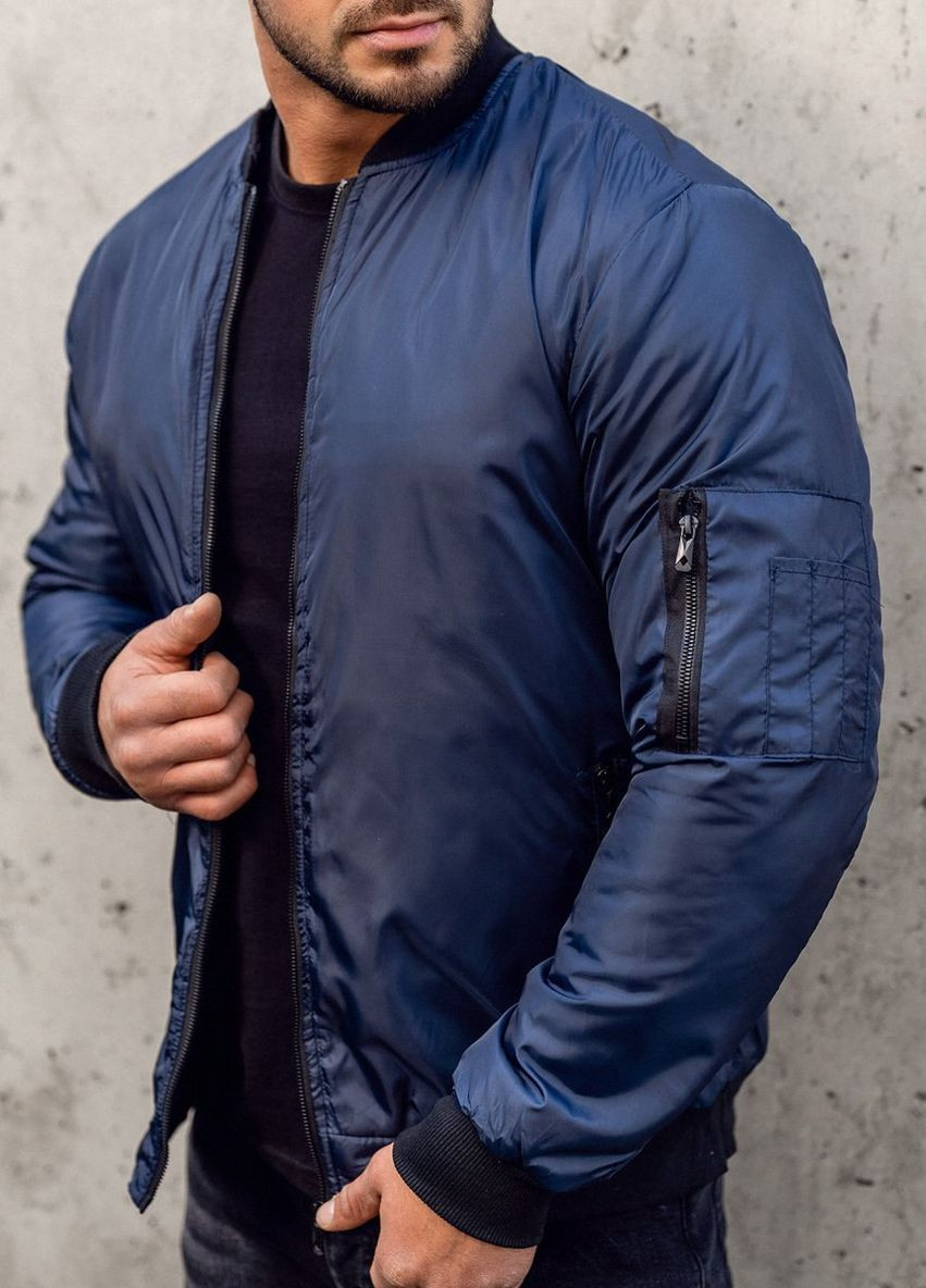 Синяя демисезонная куртка-бомбер на силиконе Vakko