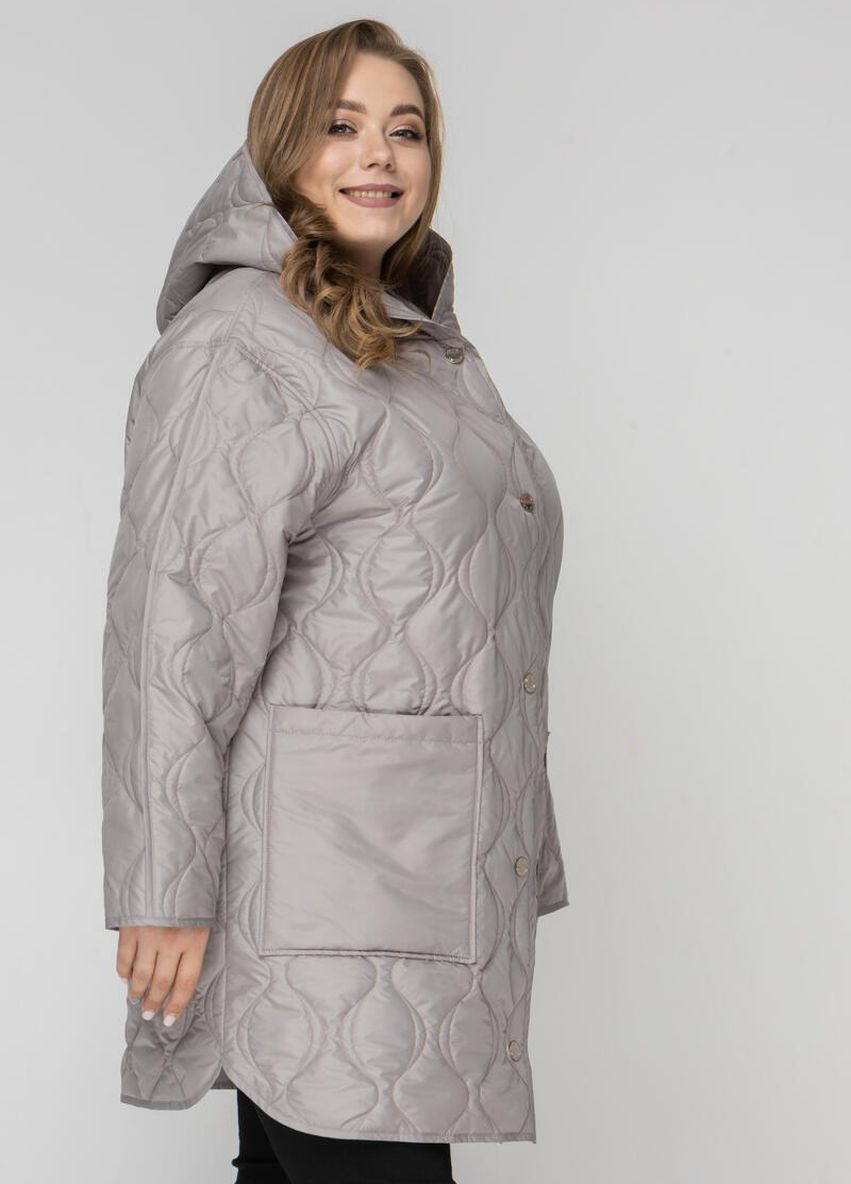 Сіра демісезонна демісезонна двостороння подовжена жіноча куртка з капюшоном DIMODA Жіноча куртка від українського виробника