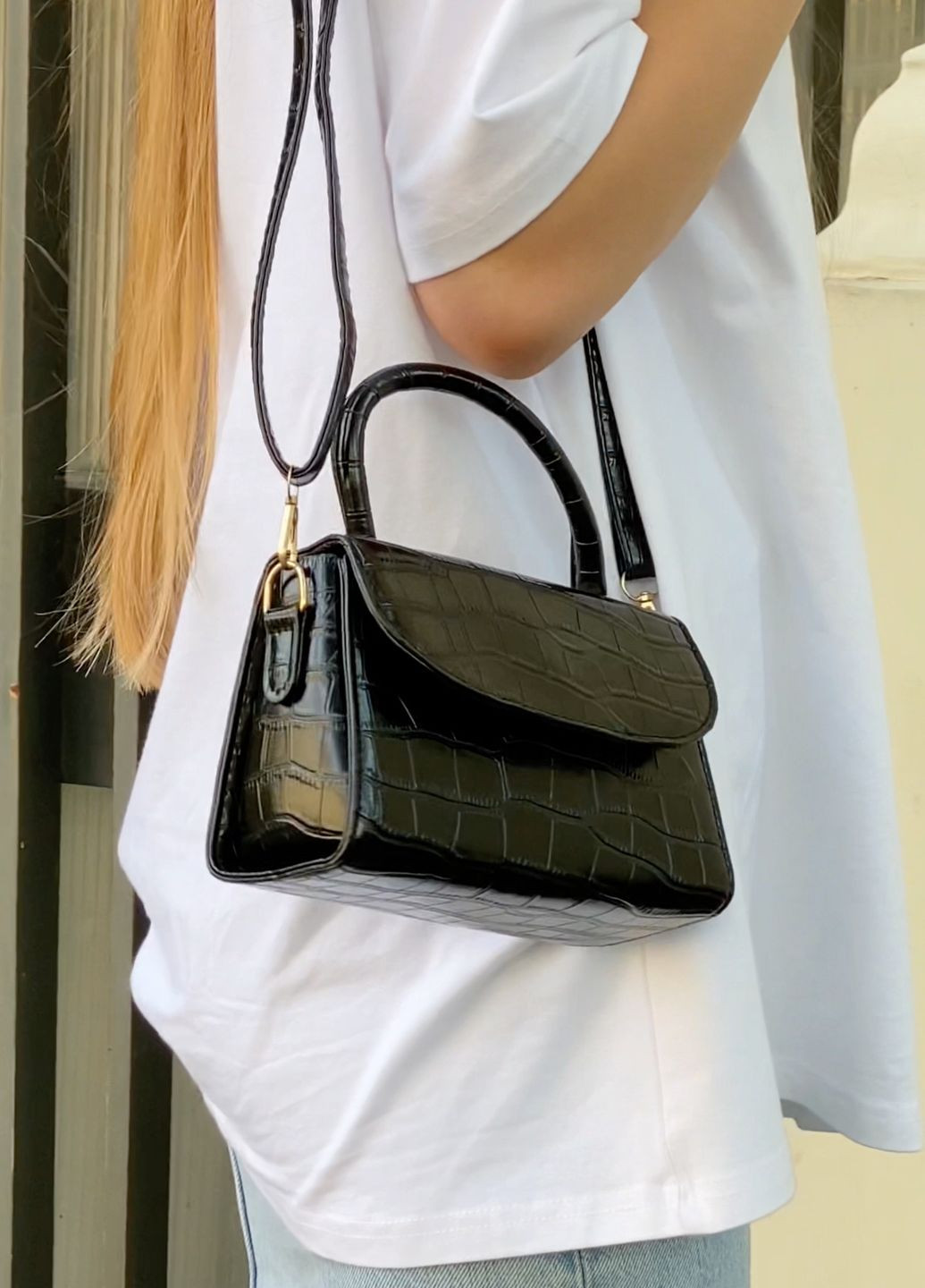 Жіноча сумка крос-боді рептилія чорна No Brand (270746093)